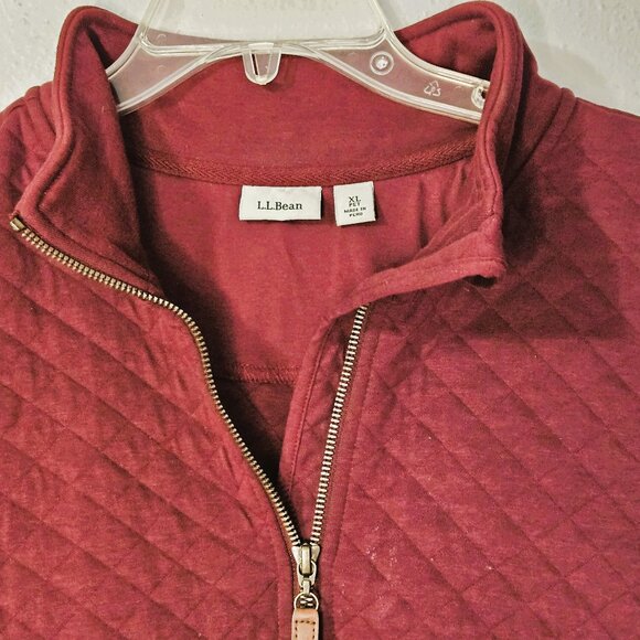 L.L. Bean Women's Burgundy Cozy Quilted Sweatshirt 1/4 Zip Pullover Size XL P - Picture 4 of 8